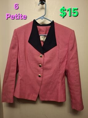 Kasper Coral Pink Blazer with Black Notch Collar